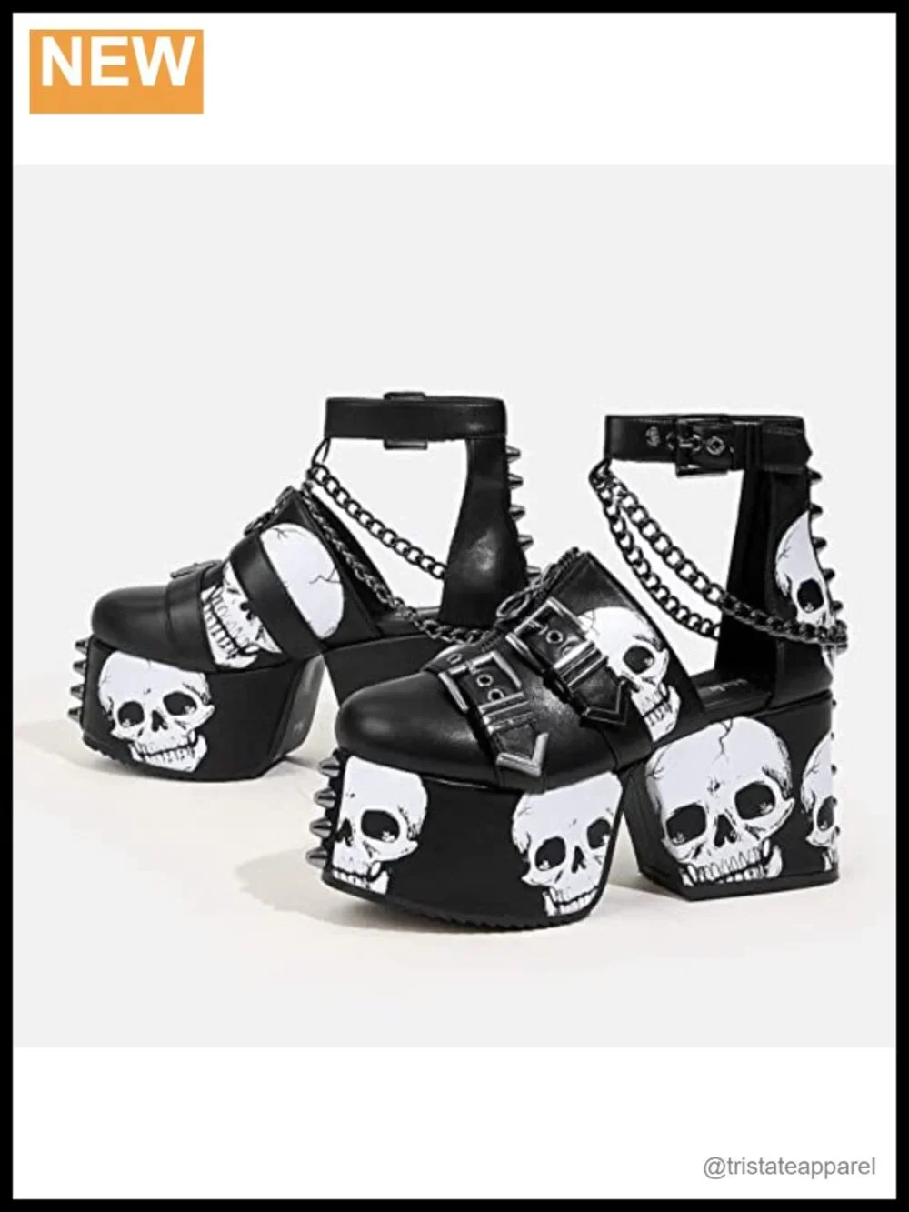 Skull Gothic Platform Wedge Sandals Faux Leather Punk Shoes With Spiked Studs